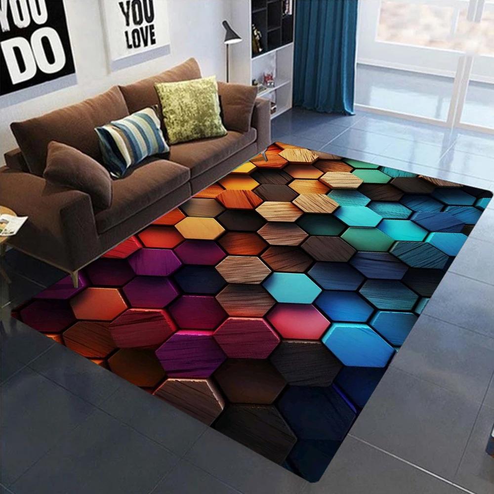 Aesthetic Beauty Hexagonal Graphic Printed Carpet Cute Area Carpet Home Decoration Anti Slip Door Mat Bedside Floor Washable Mat