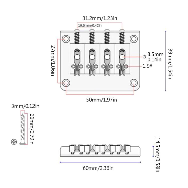Electric Guitar Fixed Bridge, Zinc Alloy 4 String Guitar Bridge Roller Tailpiece