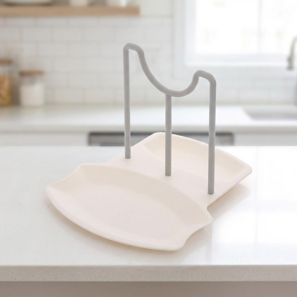 

Multifunctional Kitchen Pot Lid Holder Stand with Spoon Storage Rack Organizer for Frying Pan Cabinet Countertop Spacious белый
