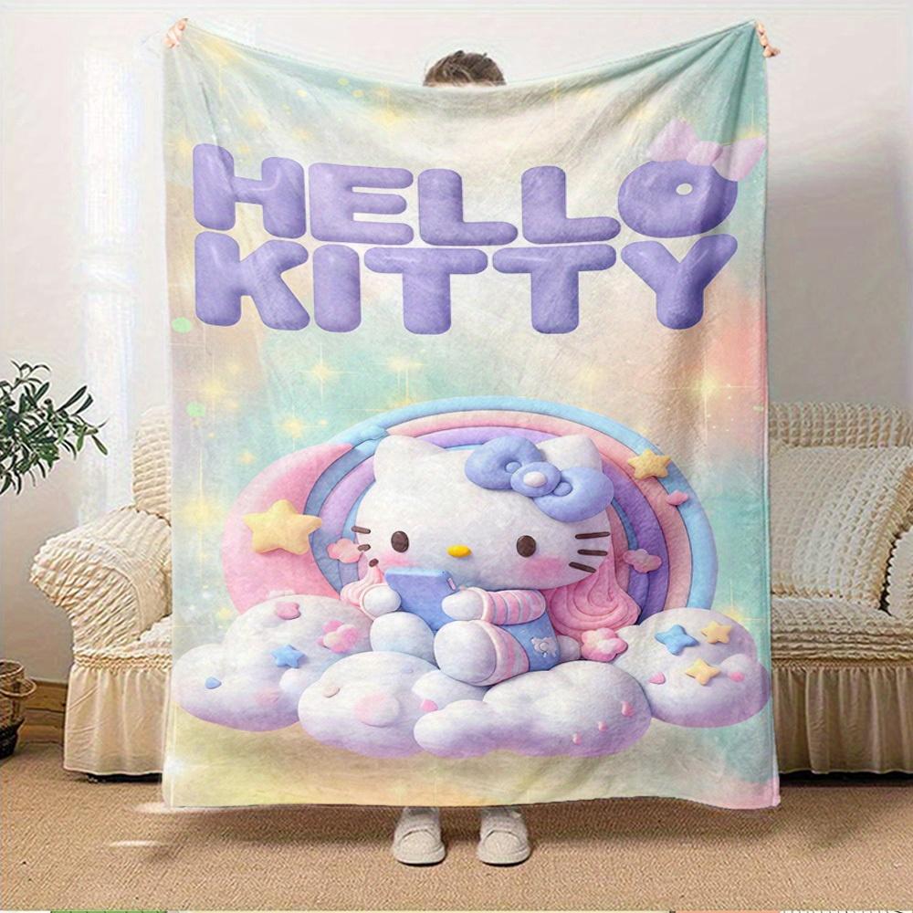 1pc Hello Kitty rainbow clouds and stars home decor blanket - Seasonal universal cozy washable gift for all ages, all families, multiple siz