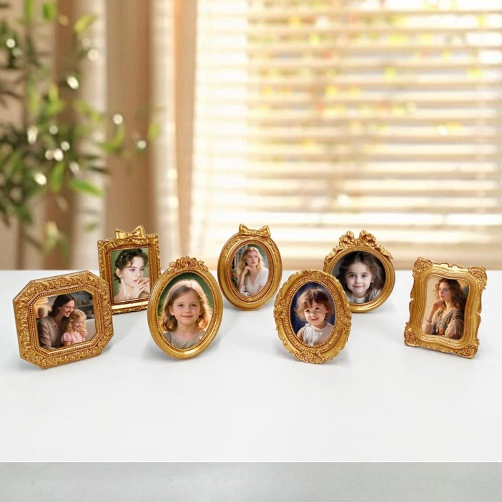 Kreativer Harz-Barock-Stil Fotorahmen Antiker Mini-Fotorahmen Ornamente Vintage Exquisite Foto-Display-Halter Wohnzimmer