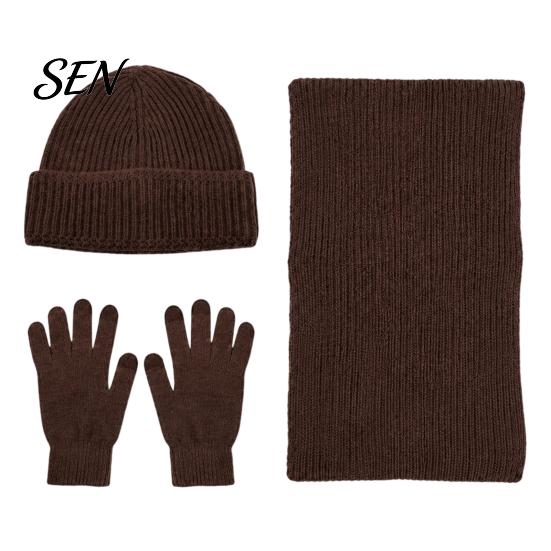 Soft Non Scratchy Winter Warmth Kit Men Knitted Hat Scarf Gloves Set, Solid Color Beanies, Warm Comfortable Windproof Knit for Daily Commute