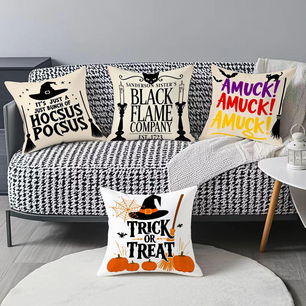 Halloweenová série Polštář s potiskem ducha a čarodějnice Potah na polštář pro domácí pohovku Sada dekorací do ložnice