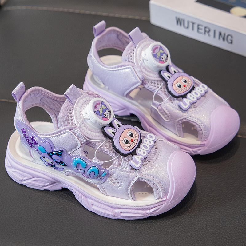 Summer Girls Closed Toe Beach Sandals Cartoon Soft Sole Fashion Button Shoes for Big Kids Cute Casual Footwear