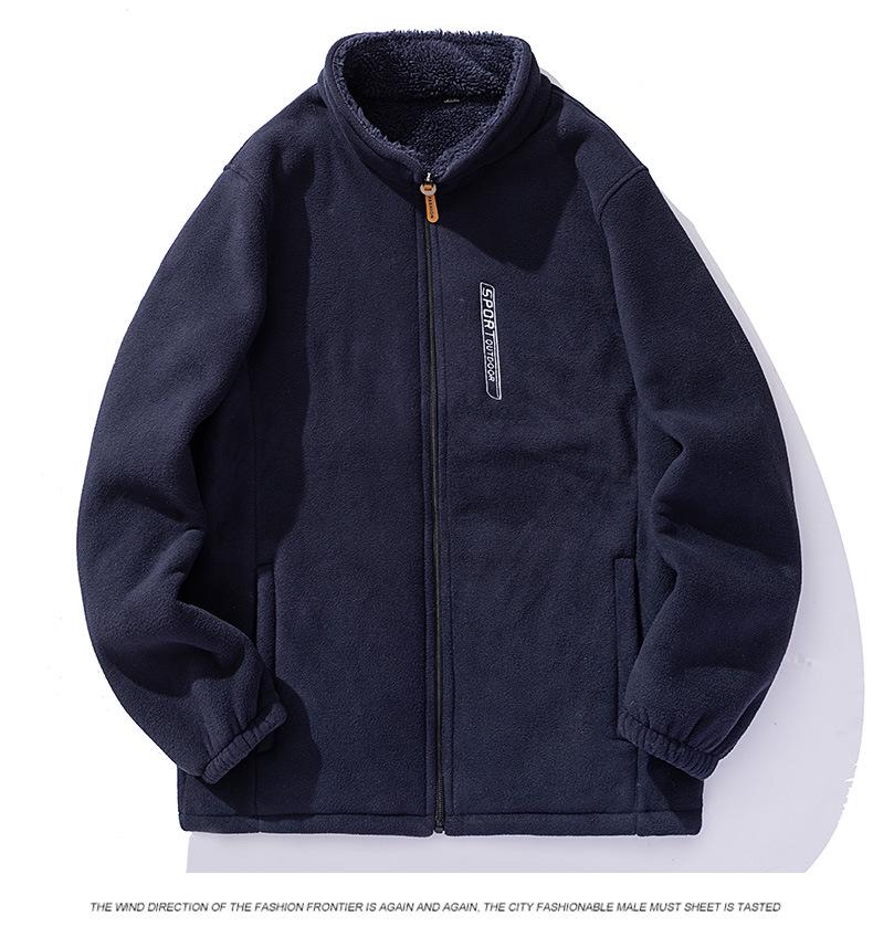 Men's Autumn Winter Stand Collar Thick Fleece-Lined Lambswool Jacket