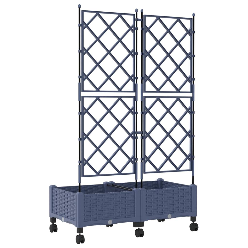 Planters with Trellis and Wheels 2 Pieces Grey PP