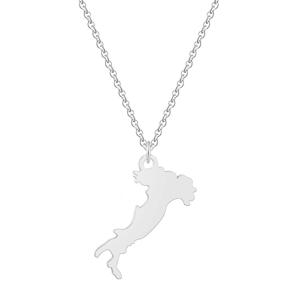 Kinitial Fashion Design Charms Italian Map Pendant & Necklaces for Women Girl Kolye Stainless Steel Choker Jewelry