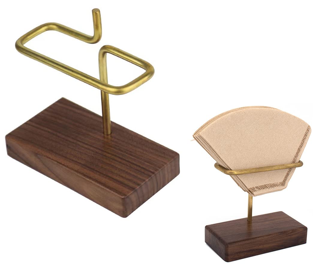 

Stylish wood and brass coffee filter and perfect for storing coffee paper and coffee Perfect as a coffee filter stand, cone-shaped trapezoid-shaped,