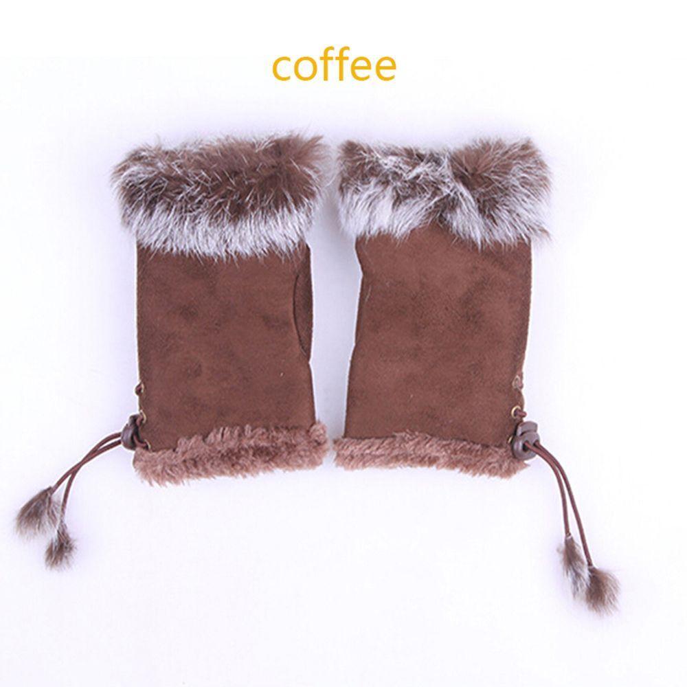 Gift Lady New Genuine Color Soft Trim Wrist Warm Rabbit Fur Women Gloves Fingerless