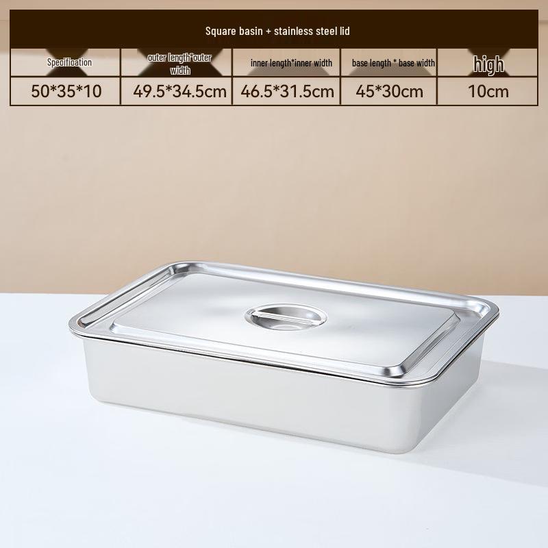 Food-Grade Stainless Steel Rectangular Storage Pan with Lid