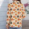 Women's Long Sleeve Button Down Shirt Casual Regular Fit Collared Top with Halloween Pumpkin Print Pattern for Seasonal Wear