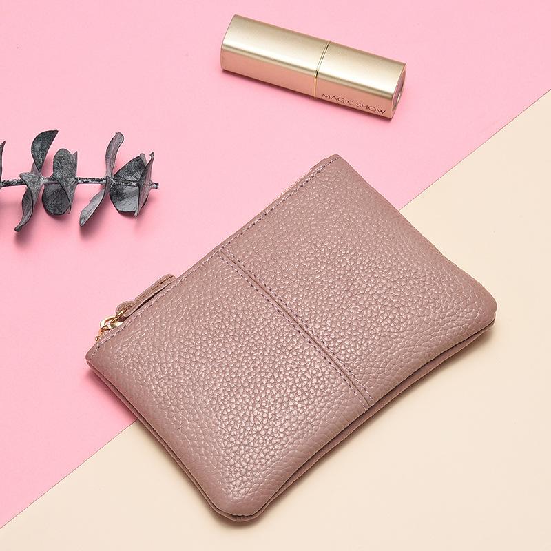 Leather change bag Women's mini key bag Simple double zipper coin change bag First layer cowhide short small wallet