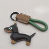 Custom Number Sausage Dog Leather Keychain Pendant Personalized Cartoon Keyring with Braid Rope Bag Car Key Ring