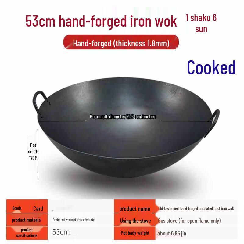HDST Commercial Double-Handle Wrought Iron Wok