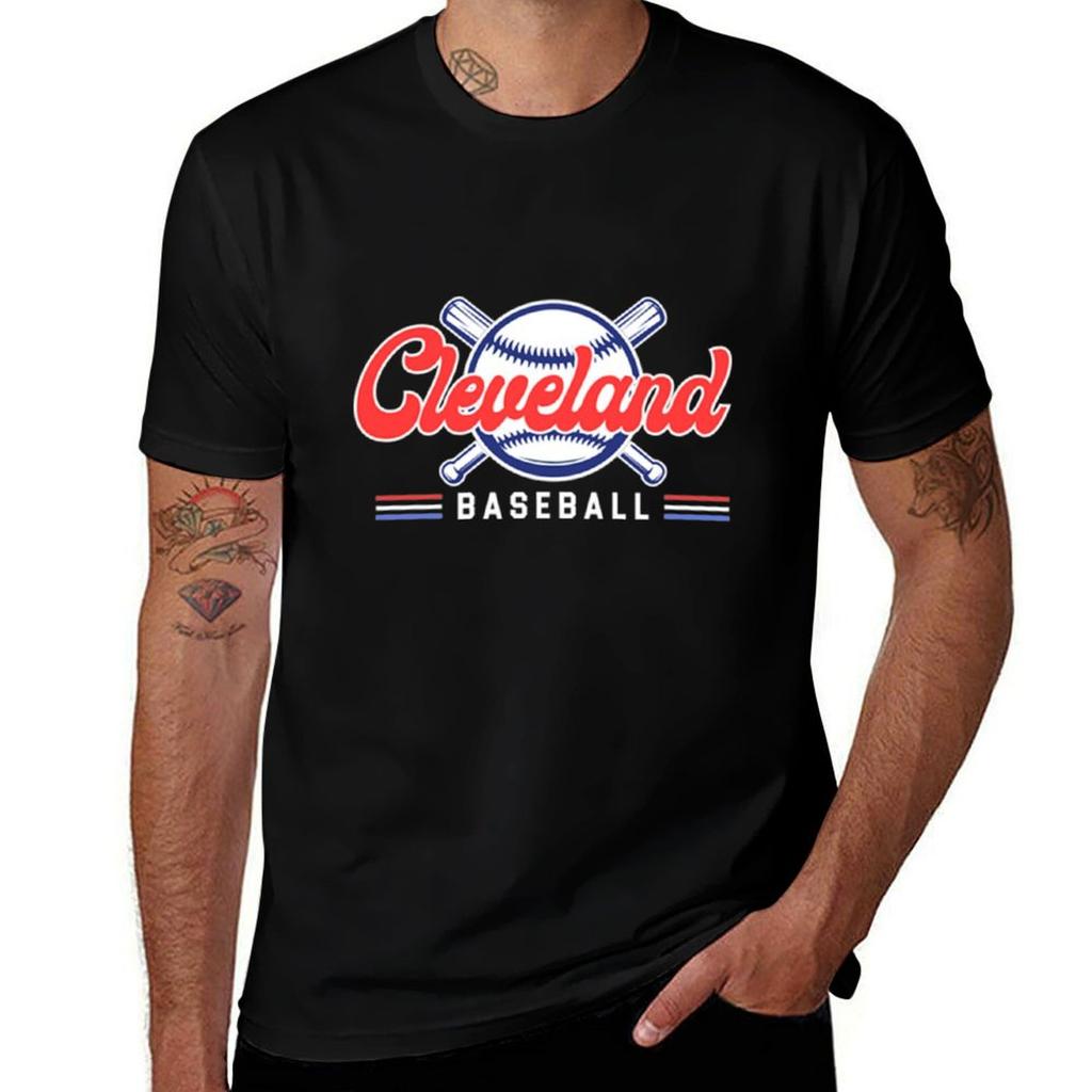Cleveland Baseball Rotes Und Blaues T-Shirt Atmungsaktives Basic Baumwoll-T-Shirt