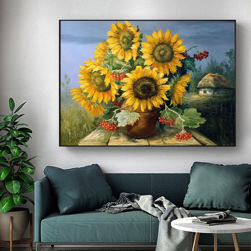 Abstract Canvas Painting Flower Oil Painting Wall Art Pictures Sunflower Posters for Living Room Cuadros Home Decor Unframed