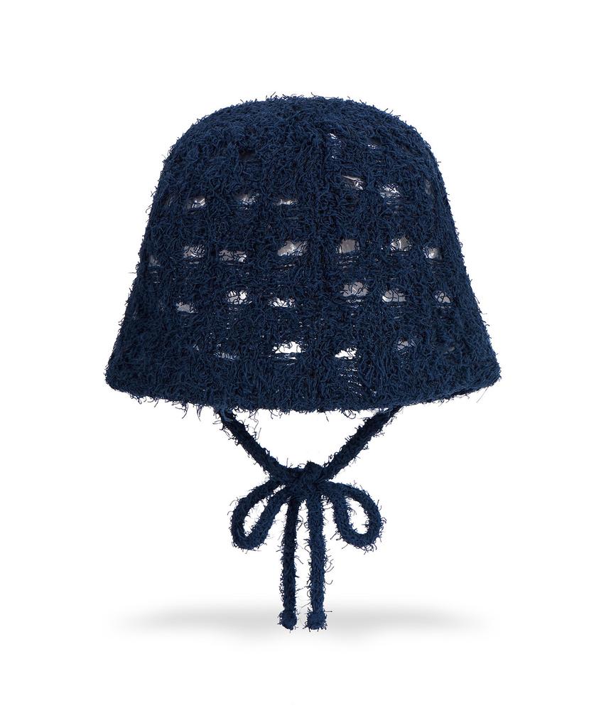 Bajal Va Curved Oval Metallic Knit Punching Bucket Hat Navy