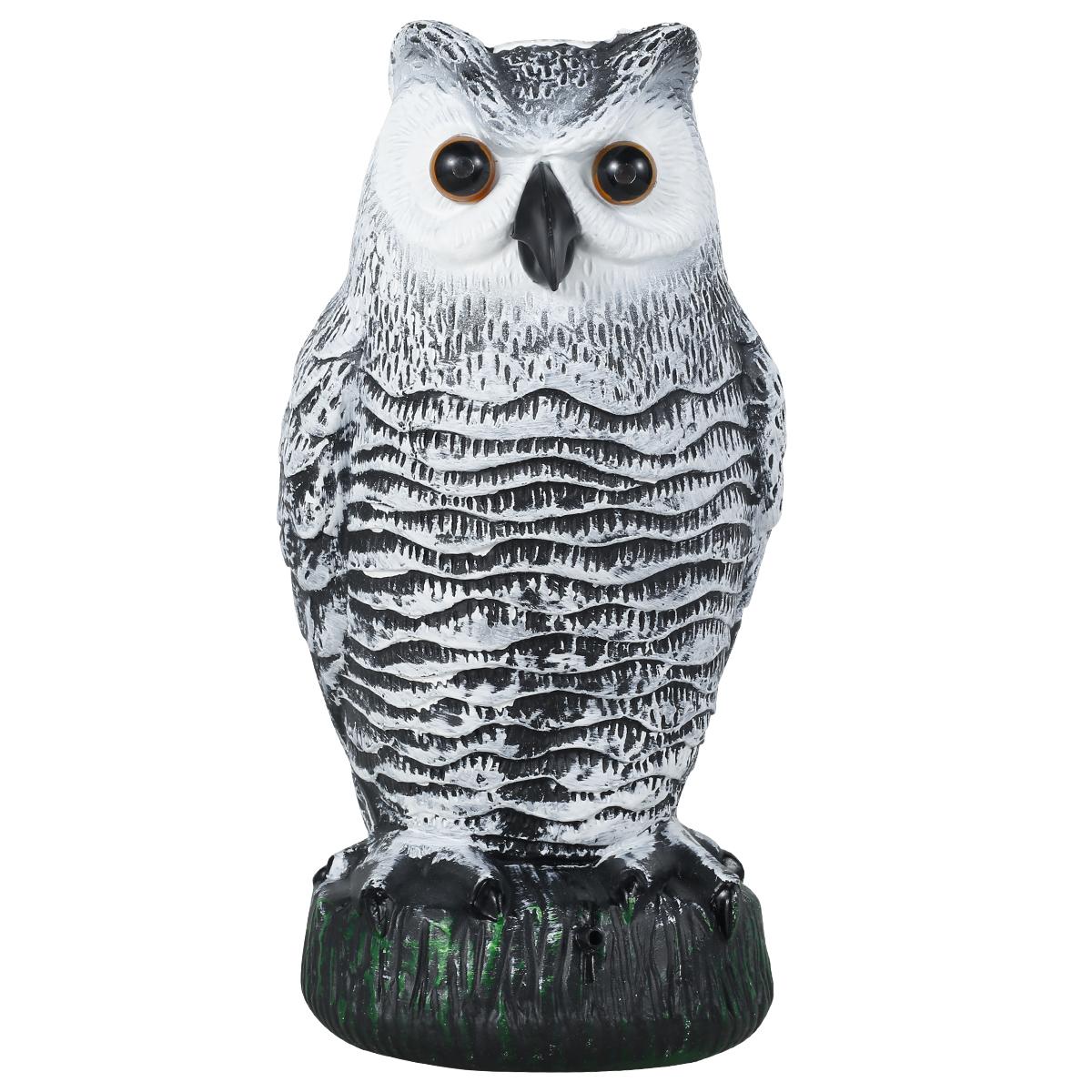 

Owl Decoy Decoration Fake Owl Scare Bird Control Devices with Rotating Head and Light Outdoor Garden Yard Bird Repellent білий