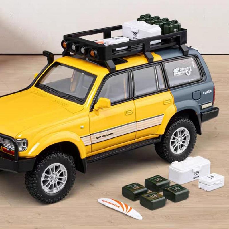 Toyota Land Cruiser 80 Off-Road SUV Simulation Diecast & Toy Vehicles Sounds & Light Pull Back Car 1:24 Alloy Collection Model