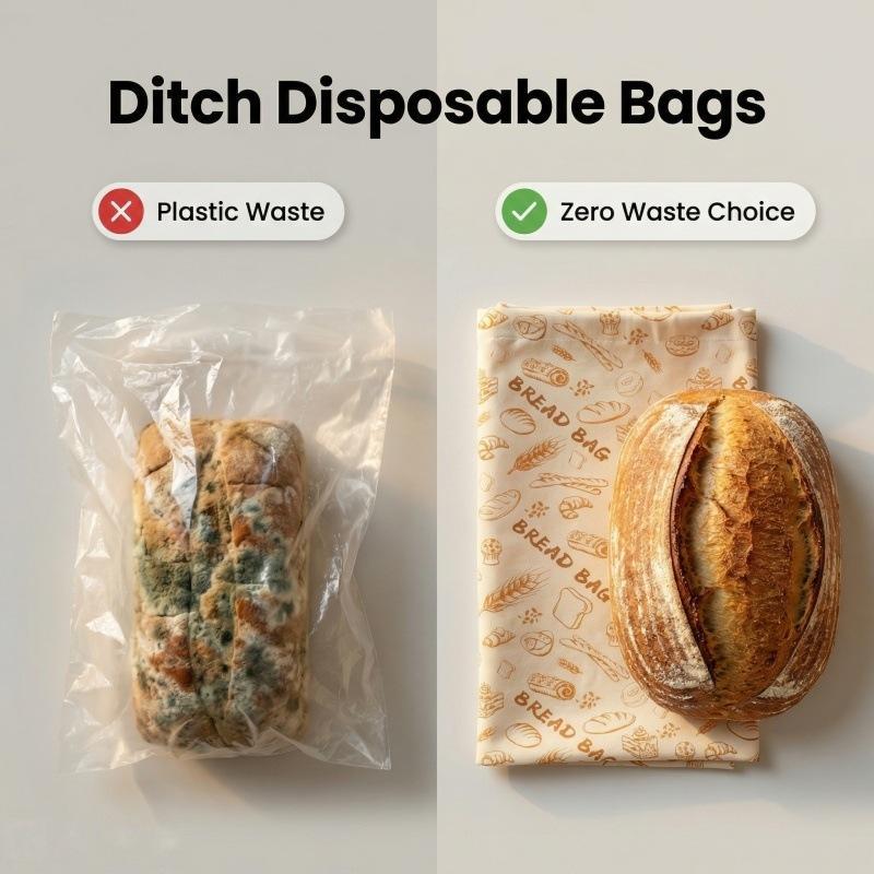 Leakproof Reusable Beeswax Coated Bread Bags Zipper Closure Fresh-Keeping Pouches for Travel Camping Food Storage