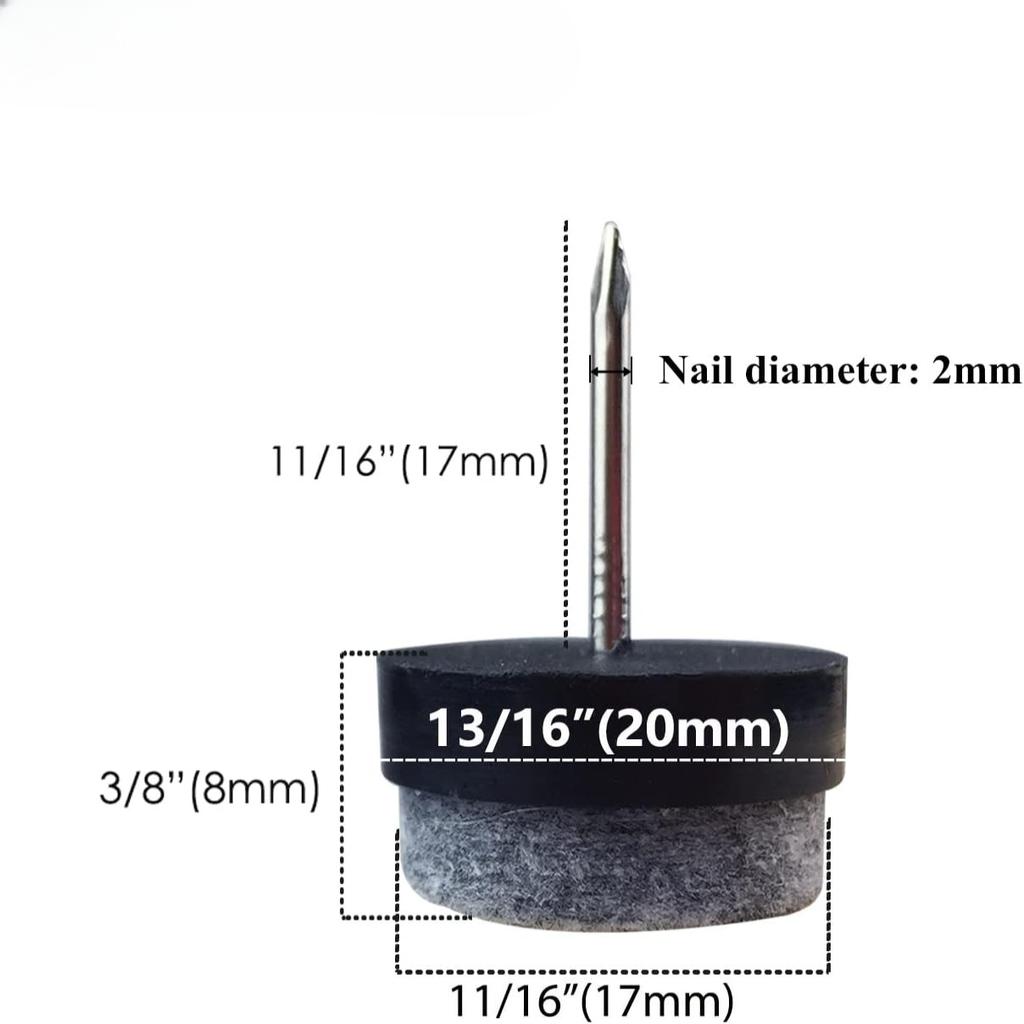 Nail-on Felt Pads, 30 Pcs Round Felt Furniture Sliders Pads Heavy Duty Floor Protectors for Wooden Chair Sofa Table Leg Feet
