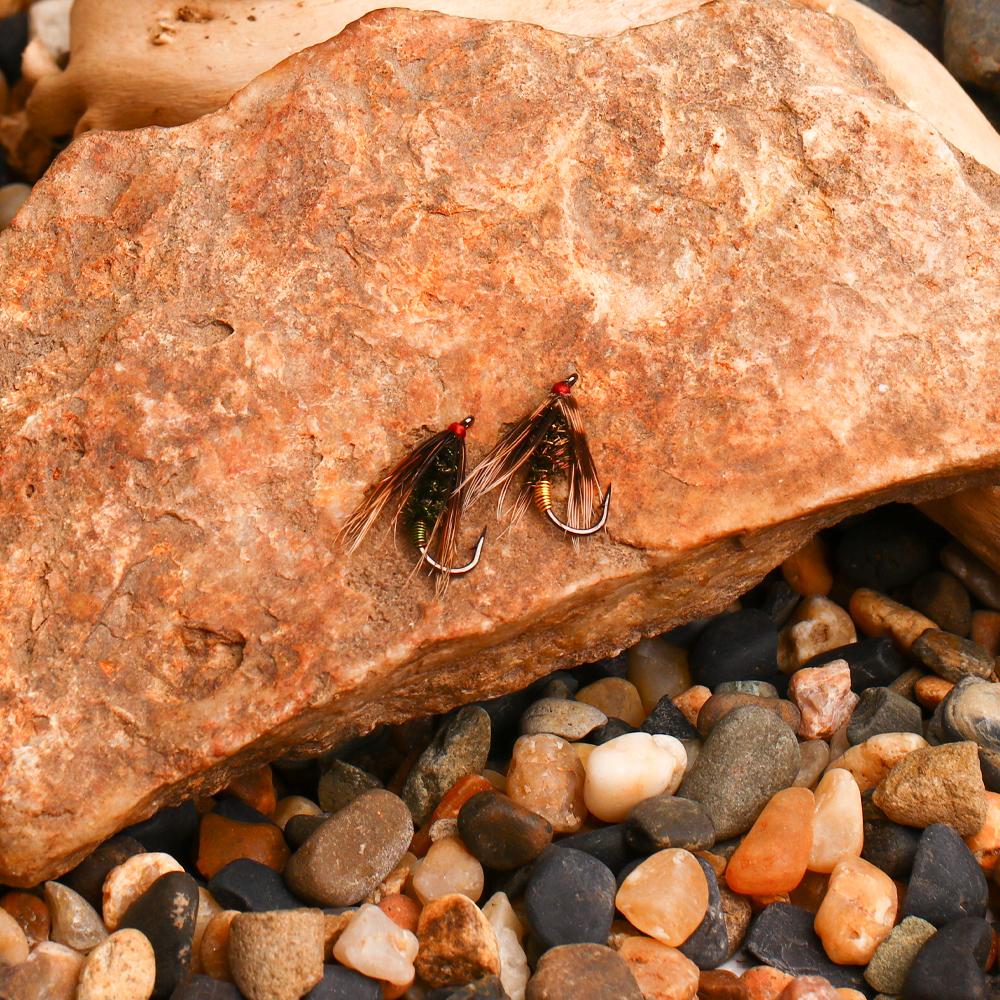 6PCS 12# Peacock Soft Hackle Copper Wire Wet Fly Nymph Rib Artificial Insect Baits Trout Bass Grayling Fishing Lures