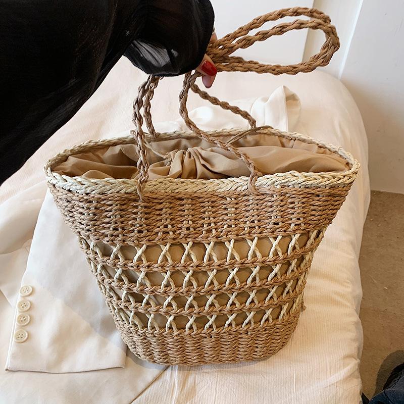 New Trendy and Fashionable Straw Vegetable Basket Beach Bag Shoulder Portable Large-capacity Women's Bag