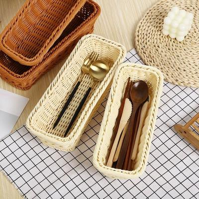 Rectangular Imitation Rattan Storage Basket Household Portable Tableware Storage Container Simple Universal