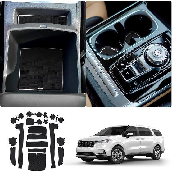 LUWU для 2023 2024 2025 Kia Carnival KA4 Вкладыши для центральной консоли, коврики, вкладыши для подстаканников, коврики, вкладыши для дверных карманов 2024 2025 Аксессуары для Kia Carnival 17 шт. белый
