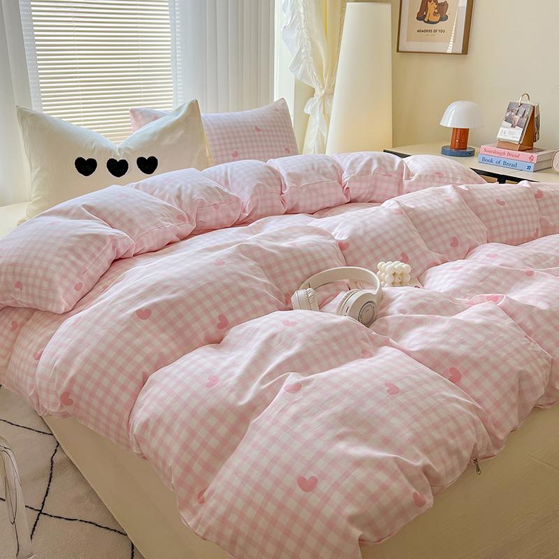 INS Solid Colour Minimalist Pattern Bedding Set For Adults Kids Pink Cute Fitted Sheet With Pillowcases Colorful King Queen Size