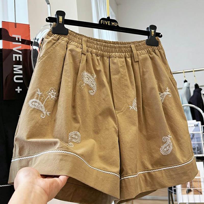 

Shorts Pants Women Cotton Summer Versatile Vintage Loose Large Size Casual Wide Leg Pants Shorts XXL хакі