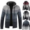 Western Men Gentleman Color Block Stripes Pockets Zip Thick Warm Fleece Coat Knitted Jacket