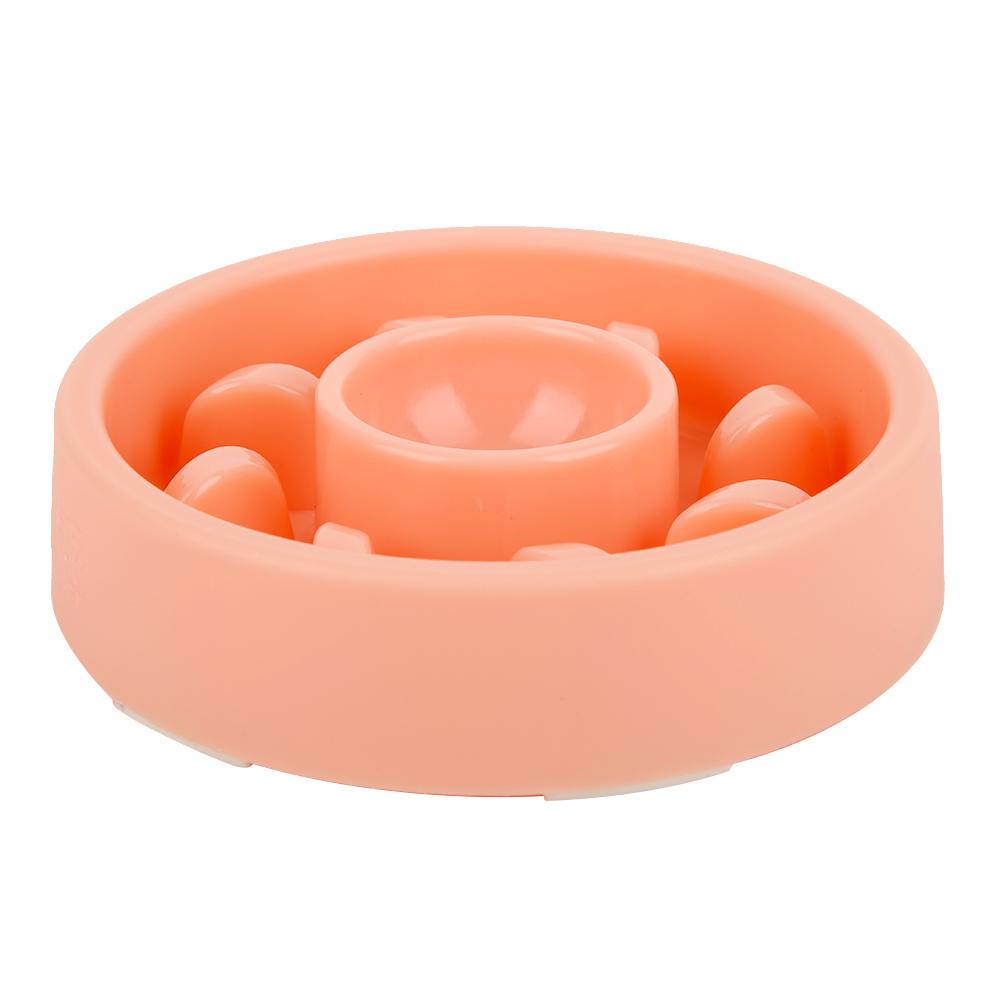 Plastic Exquisite Non-slip Bottom Pet Anti Choking Slow Food Feeding Bowl Supplies for Dogs Cats(Coral Pink )