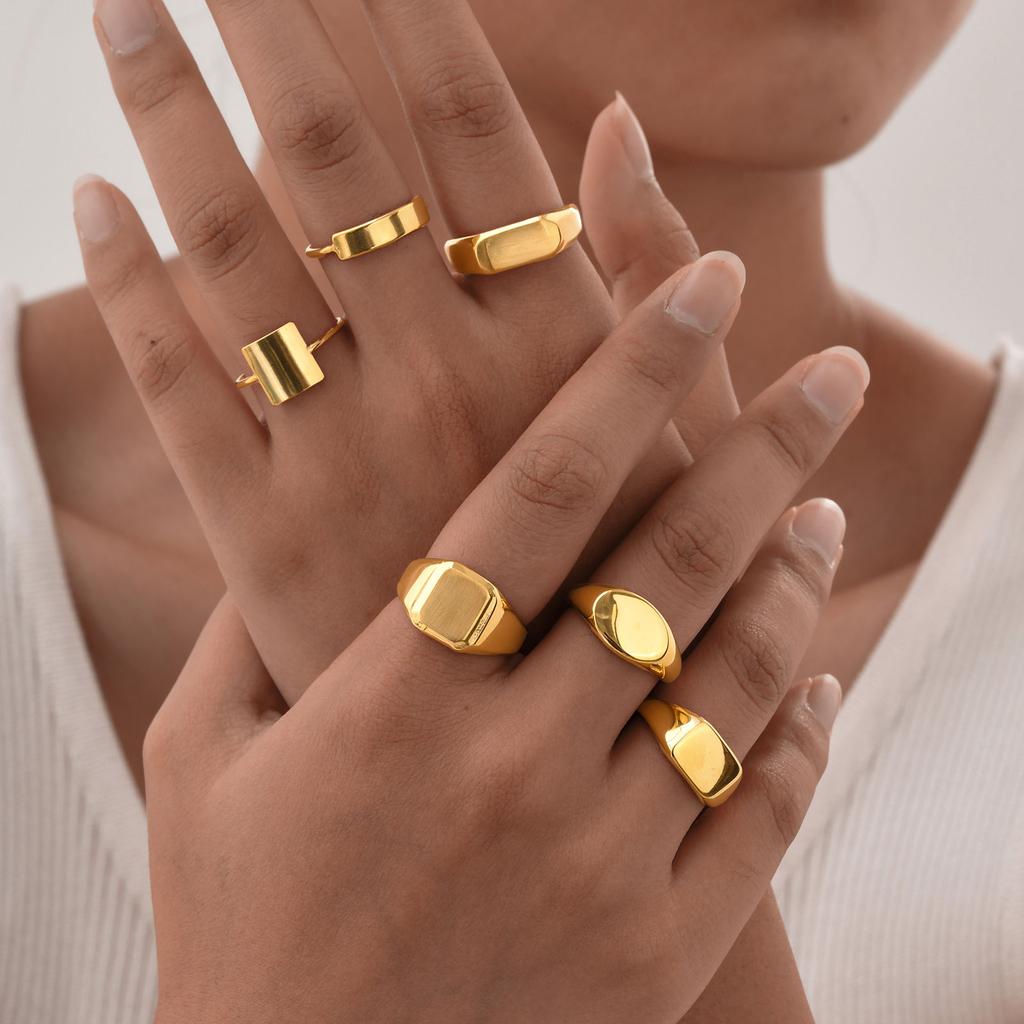 Anillo Sello Personalizado para Mujer, Anillo Grueso Redondo con Sello de Inicial, Acero Inoxidable Punk Moda Genuina Joyería Regalo Para Chicas