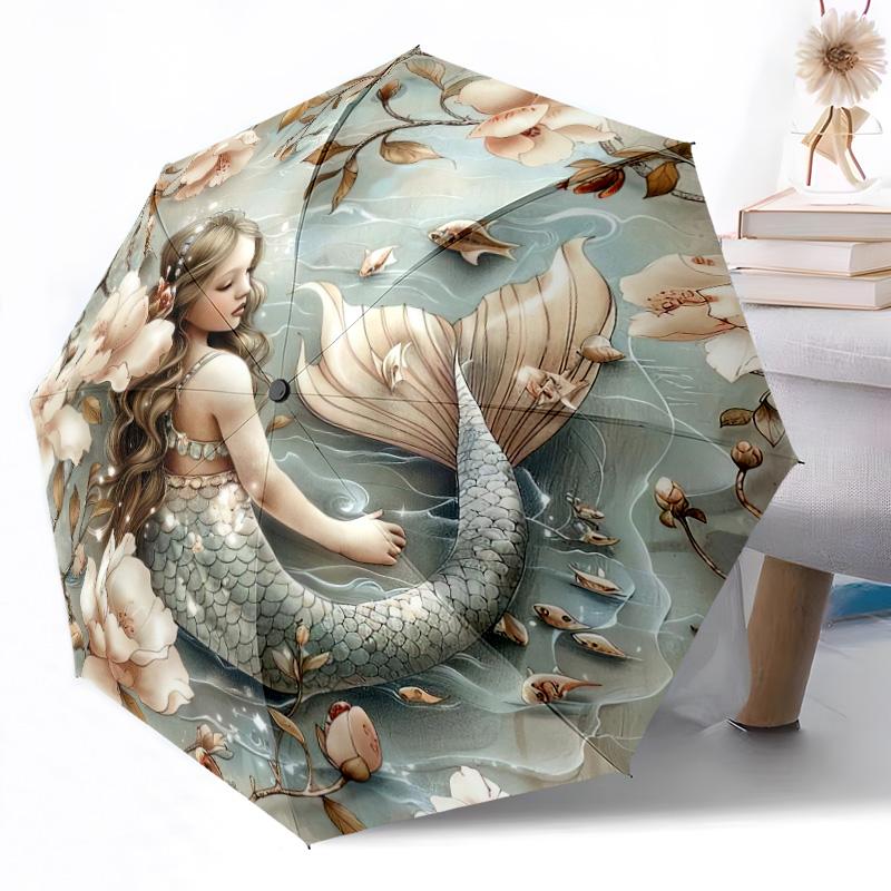 Mermaid Underwater Adventure Outdoor Automatic Umbrella Sturdy 8-Rib Shaft weight Travel Essential Compact Folding Umbrella