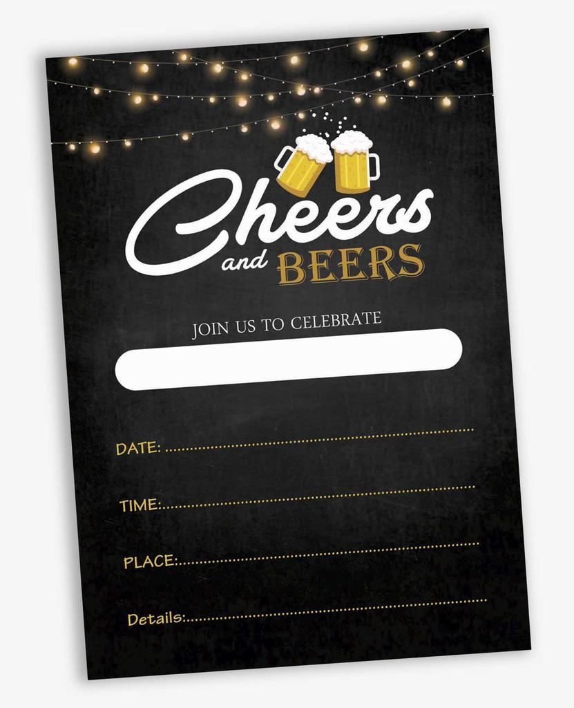 Inkdotpot Cheers and Beers Birthday Invitation,Party Invites, 30 years, 40 years, 50 years, Pack Of 30 Fill In Invitations With Envelopes