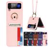 Crossbody Cards Holder Case With Ring Lanyard Luxury PU Leather Cover For Samsung Galaxy Z Flip 4 3 5G Stand Case Flip4 Fundas