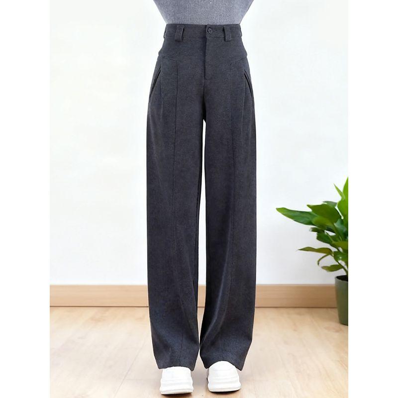 Gray Suit Wide-Leg Pants for Women 2026 New Autumn and Winter Fleece-Lined Loose Slimming Casual Pants Curved Woolen Pants