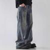 Retro Washed Old Tooling Jeans Men's American Vintage Loose Wide-leg Pants Straight Casual Trend