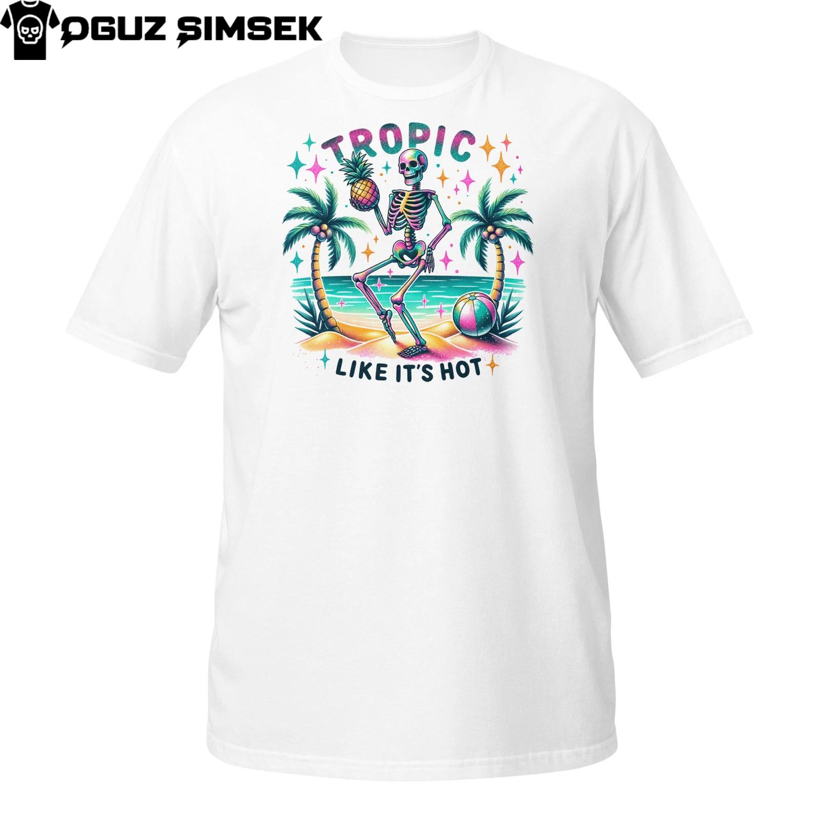 Tropic Like Its Hot Skeleton T-Shirt Mens Womens Tees Top | Funny Beach Skull Design | Summer Tee 2XL