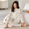 Postpartum Spring & Autumn Nursing Pajamas with Breast Pads - Sweat-Absorbent, Breathable, Silk Linen Cotton, Thin Summer Style for Home Wear.