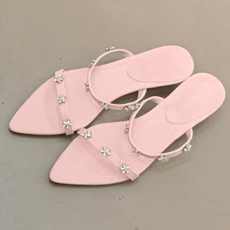 

Fashion Elegant Crystal Flower Flat Slippers Women Fashion Pointed Toe Faux Suede Brand Designer Shoe Comfortable Soft Sole Casual Shoes 35 розовый