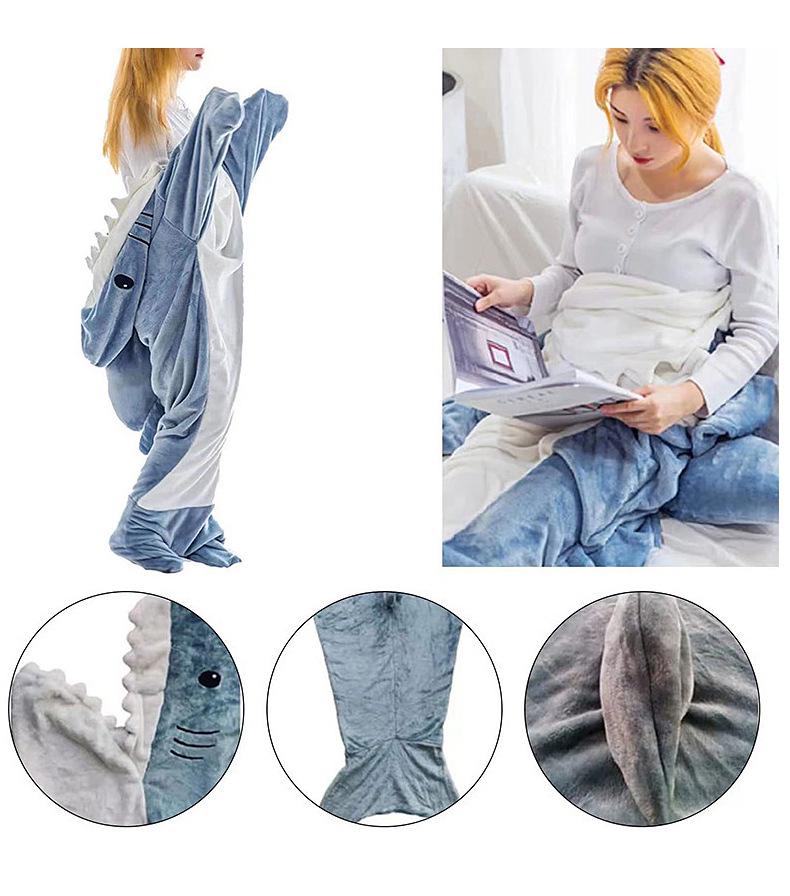 Flanell Vuxen Haj Huva Sovsäck Onesie Pyjamas - Tecknad Fisk Design