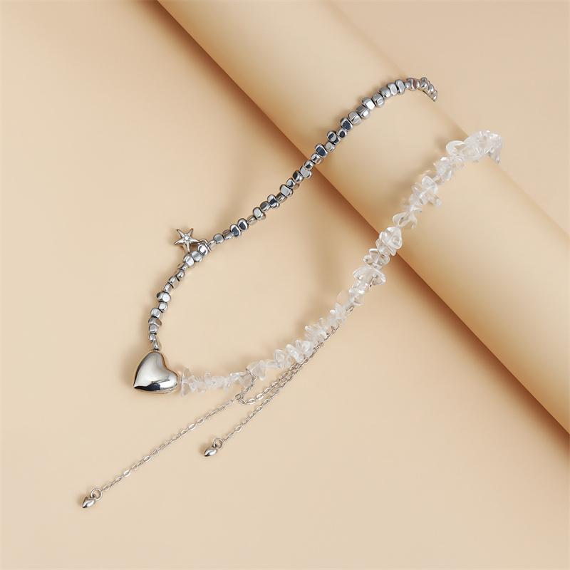 New Y2K Heart Beaded Necklace Women Boho Crystal Class Gravel Clavicle Chain Cool Y2K Choker Exquisite Fashion Jewelry