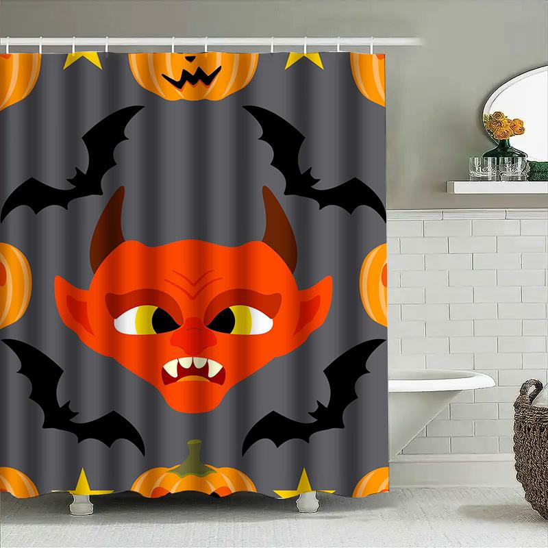 

Tuniu Cute Devil Pumpkin Halloween Shower Curtain Spooky Graphic Bat Shower Door For Bathroom Decor W60H190(CM)-1 Pcs