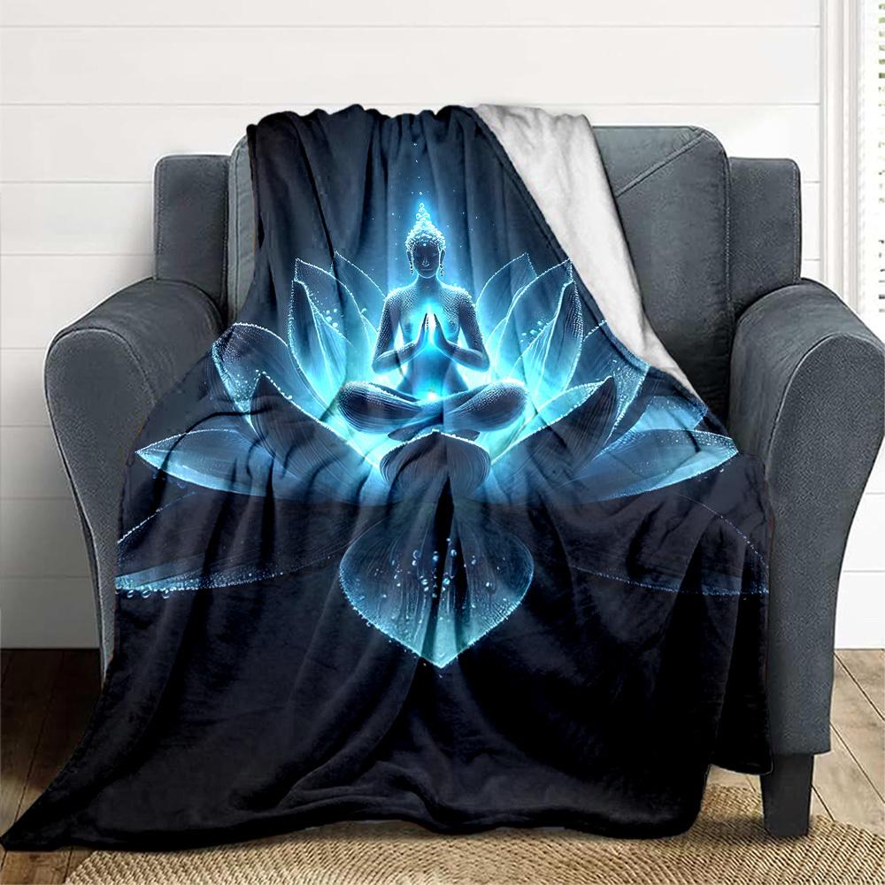 1 Stück Buddha Lotus Decke, Leichte Flanell Überwurfdecke für Sofa, Bett, Reise, Camping, Wohnzimmer, Büro, Couch, Stuhl und Bett