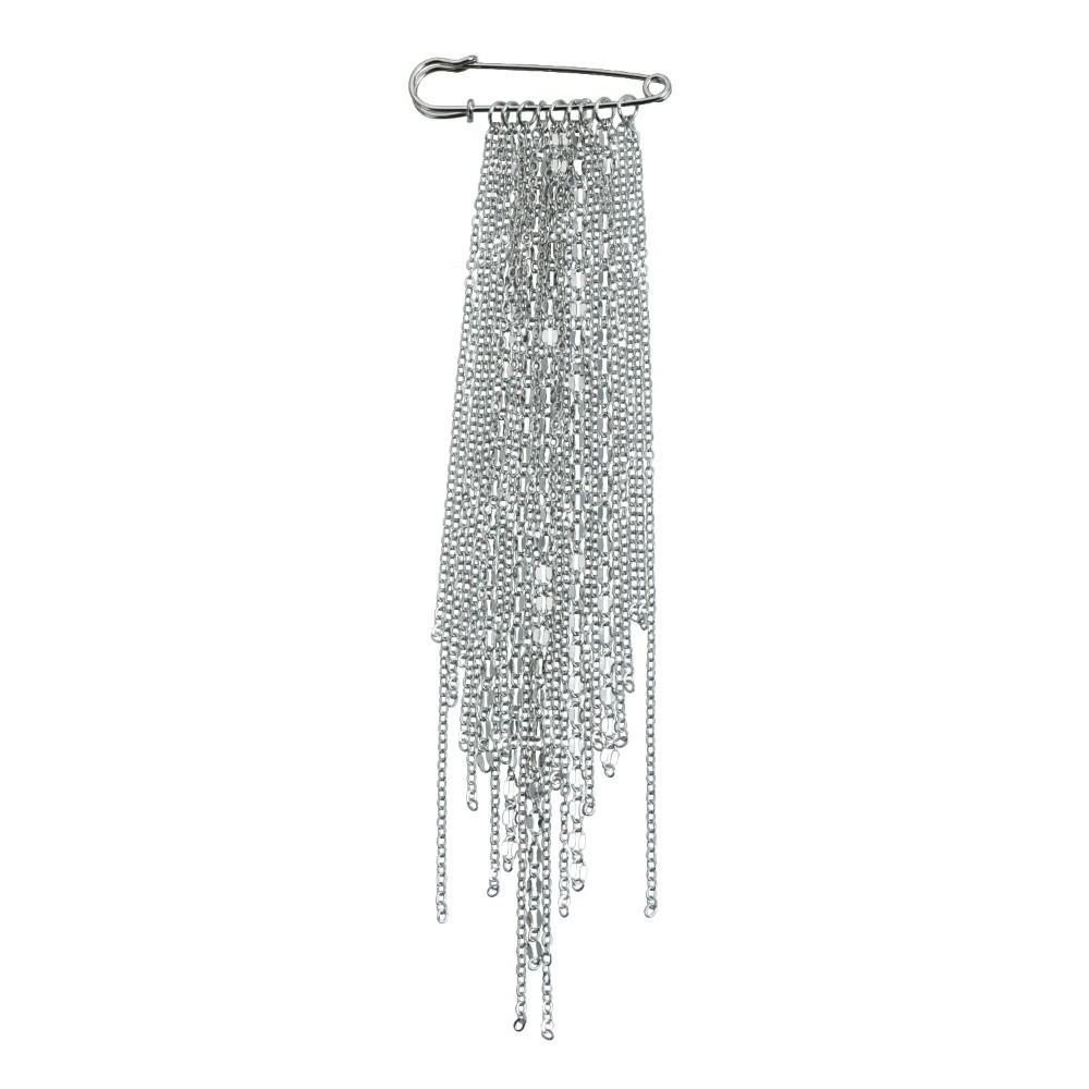 Retro Red Bead Tassel Pin Clothes Decor Clothing Jewelry Accessories Design Metal Multi Chain Brooch Exaggerate Long