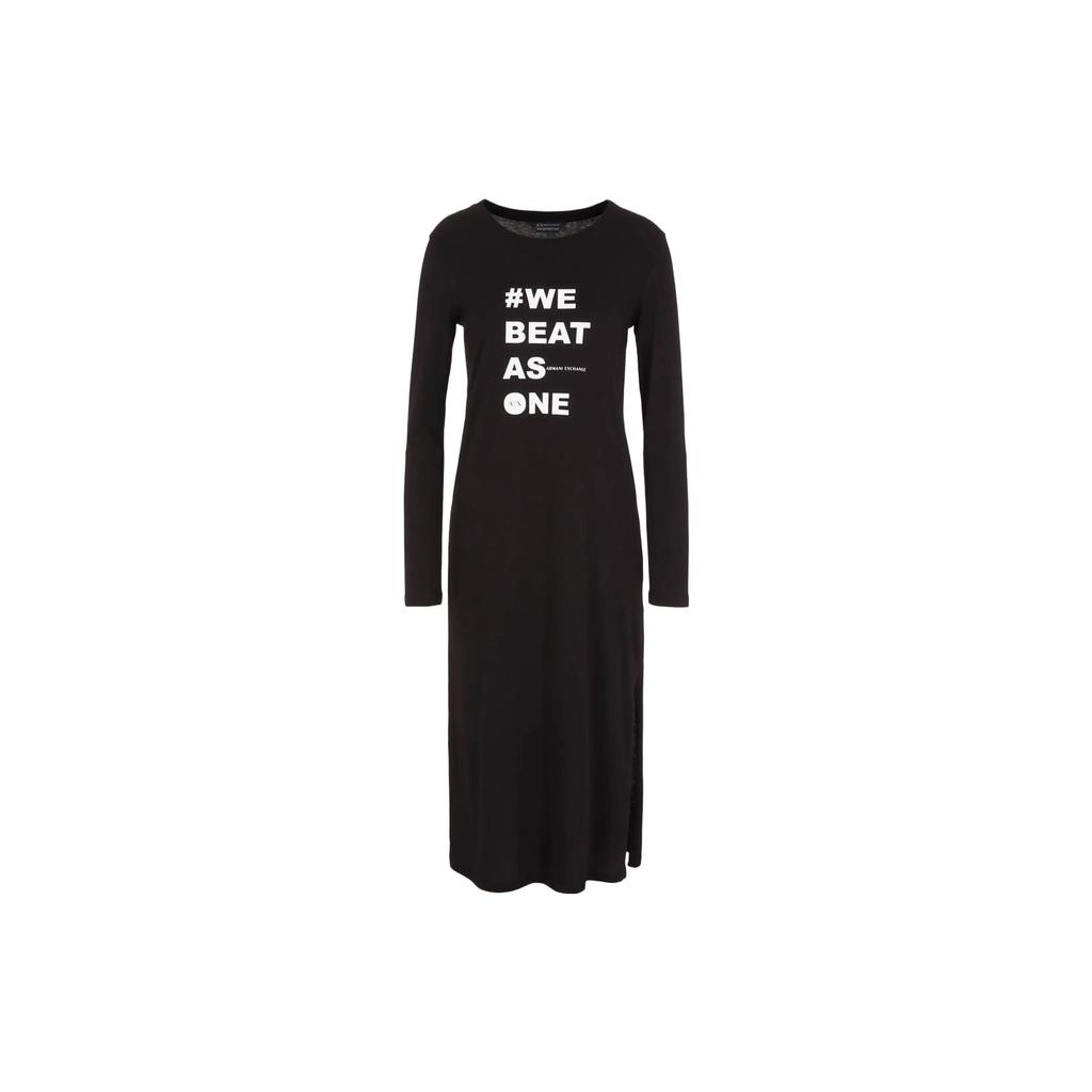 Armani Exchange FW23 Letter Logo Print Round Neck Long Sleeve Dress Women dresses Black 6RYA92-YJ3RZ-1200