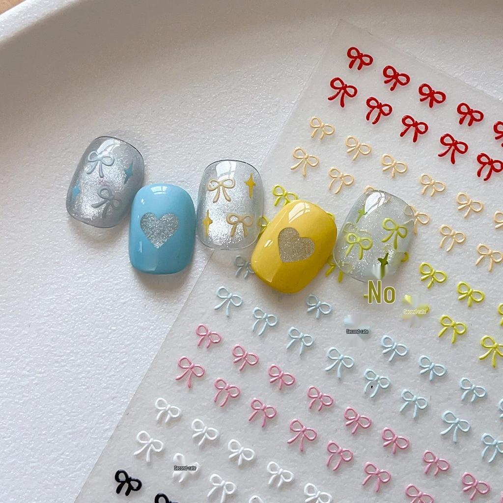 Adhesive Bow Nail Stickers: Gold, Silver, Red, Black & White Embossed Designs