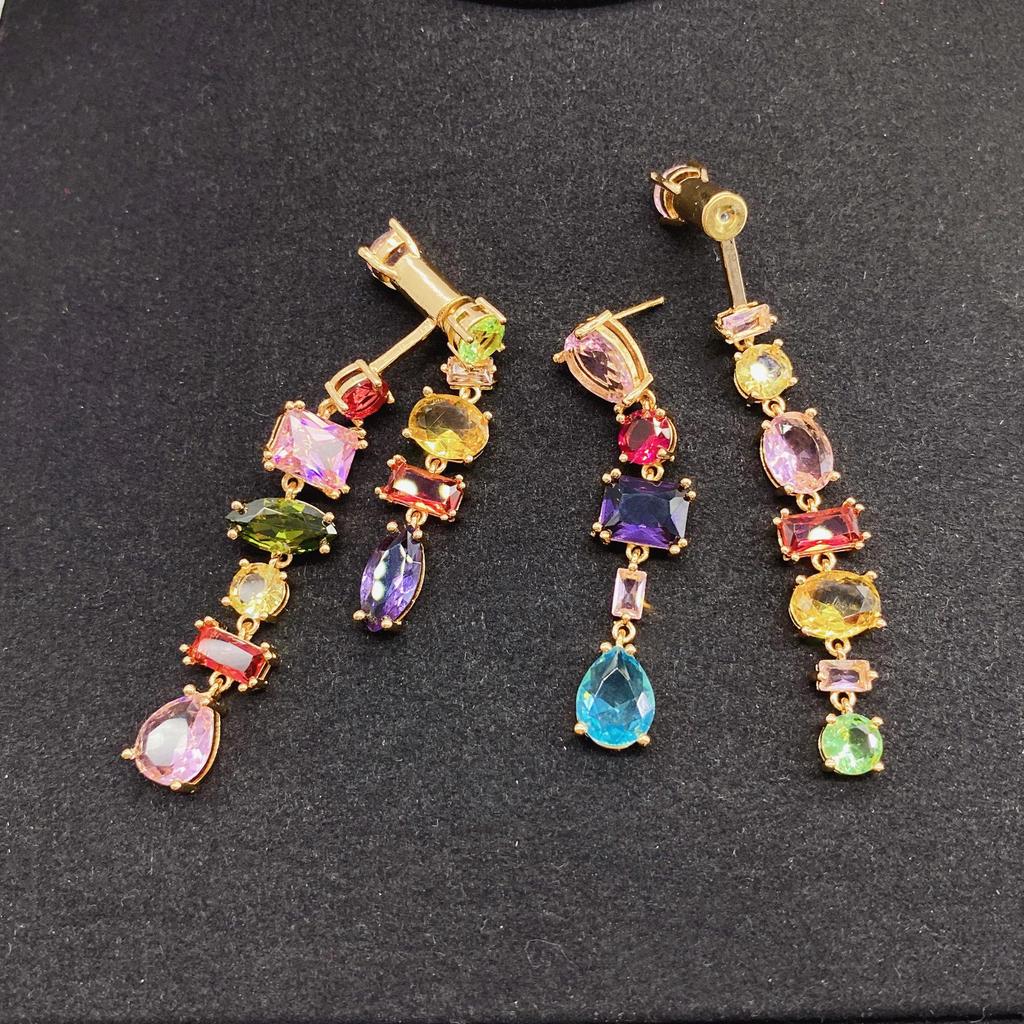 Women's Square Crystal Rainbow Jewelry Set: Bracelet, Necklace & 18K Gold Plated Earrings